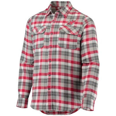 Shop Antigua Red/gray New Jersey Devils Ease Plaid Button-up Long Sleeve Shirt