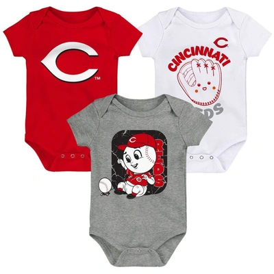 Zzdnu Outerstuff Newborn & Infant Red/white/gray Cincinnati Reds Change Up 3-pack Bodysuit Set In Red