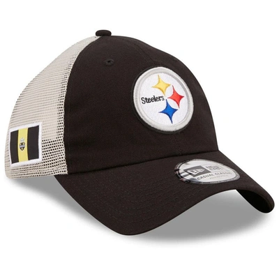 Shop New Era Black/white Pittsburgh Steelers Flag 9twenty Trucker Snapback Hat