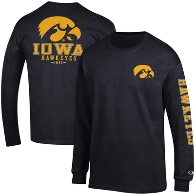 Shop Champion Black Iowa Hawkeyes Team Stack Long Sleeve T-shirt
