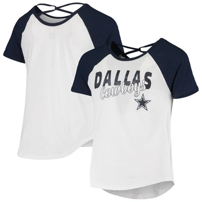 Shop Zzdnu Outerstuff Girls Youth Navy/white Dallas Cowboys Game Day Crossback Raglan T-shirt