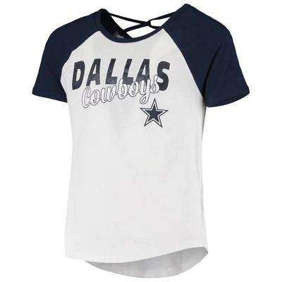 Shop Zzdnu Outerstuff Girls Youth Navy/white Dallas Cowboys Game Day Crossback Raglan T-shirt