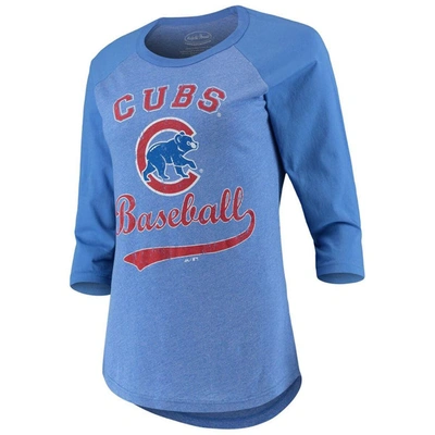 Shop Majestic Threads Royal Chicago Cubs Team Baseball Three-quarter Raglan Sleeve Tri-blend T-shirt