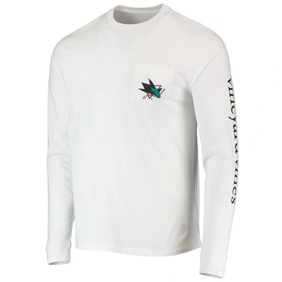 Shop Vineyard Vines White San Jose Sharks Hockey Helmet Pocket Long Sleeve T-shirt