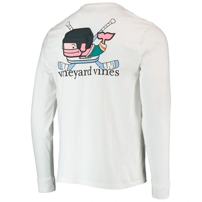 Shop Vineyard Vines White San Jose Sharks Hockey Helmet Pocket Long Sleeve T-shirt