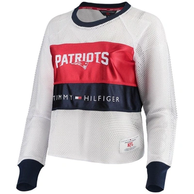 Shop Tommy Hilfiger White/red New England Patriots Mesh Raglan Long Sleeve T-shirt