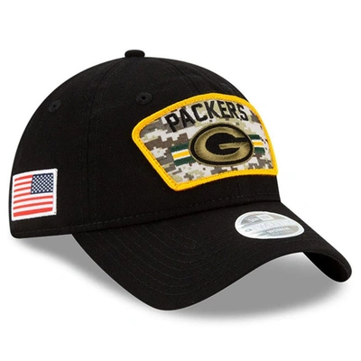 Shop New Era Black Green Bay Packers 2021 Salute To Service 9twenty Adjustable Hat