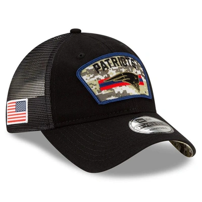Shop New Era Black New England Patriots 2021 Salute To Service Trucker 9twenty Adjustable Hat