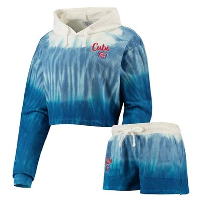 Shop Foco Royal Chicago Cubs Dip-dye Hoodie T-shirt And Pants Sleep Set