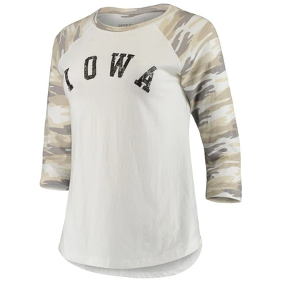 Shop Camp David White/camo Iowa Hawkeyes Boyfriend Baseball Raglan 3/4-sleeve T-shirt