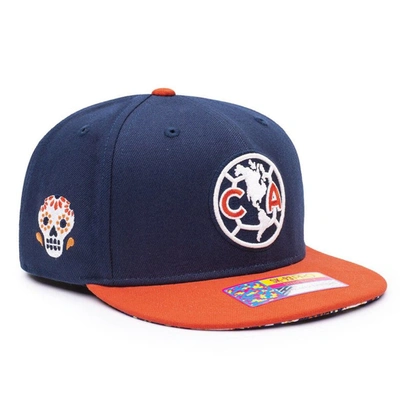 Shop Fan Ink Navy/orange Club America Día De Muertos Snapback Hat