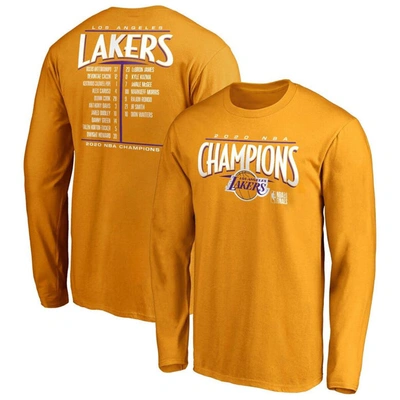 Shop Fanatics Branded Gold Los Angeles Lakers 2020 Nba Finals Champions Streaking Dunk Roster Long Sleeve