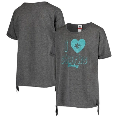 Shop Outerstuff Girls Youth Heathered Charcoal San Jose Sharks Love Tie Tri-blend T-shirt In Heather Charcoal