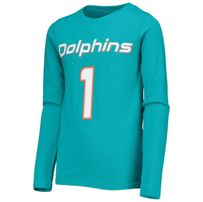 Shop Zzdnu Outerstuff Youth Tua Tagovailoa Aqua Miami Dolphins Mainliner Player Name & Number Long Sleeve T-shirt