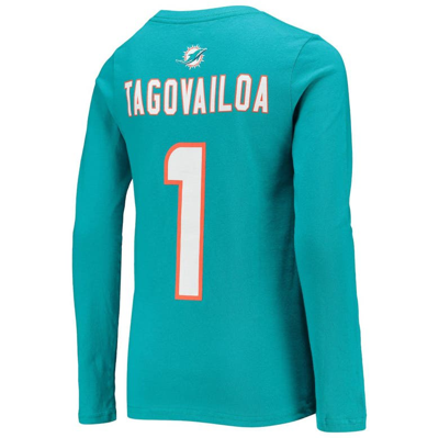 Shop Zzdnu Outerstuff Youth Tua Tagovailoa Aqua Miami Dolphins Mainliner Player Name & Number Long Sleeve T-shirt
