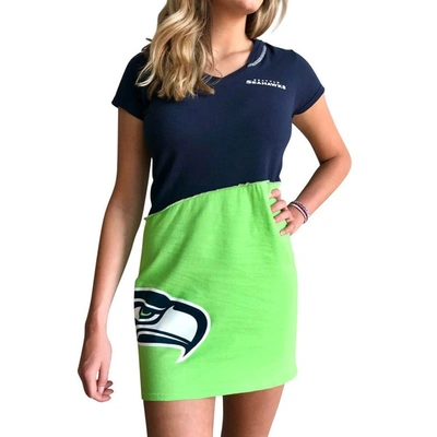 Shop Refried Apparel Navy/neon Green Seattle Seahawks Sustainable Hooded Mini Dress