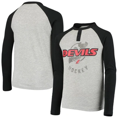 Shop Outerstuff Youth Gray New Jersey Devils Athlete Henley Long Sleeve Raglan T-shirt