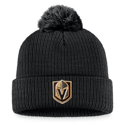 Shop Fanatics Branded Black Vegas Golden Knights Core Primary Logo Cuffed Knit Hat With Pom