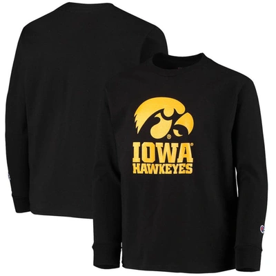 Shop Champion Youth  Black Iowa Hawkeyes Lockup Long Sleeve T-shirt