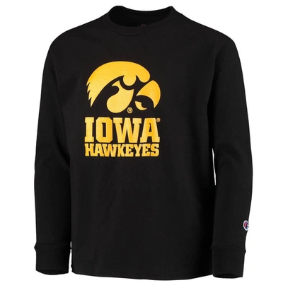 Shop Champion Youth  Black Iowa Hawkeyes Lockup Long Sleeve T-shirt