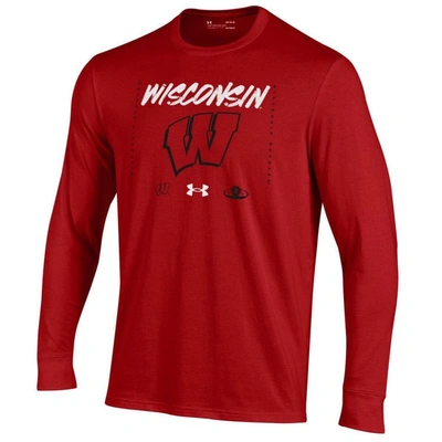 Shop Under Armour Youth   Red Wisconsin Badgers 2023 On Court Bench Unity Long Sleeve T-shirt