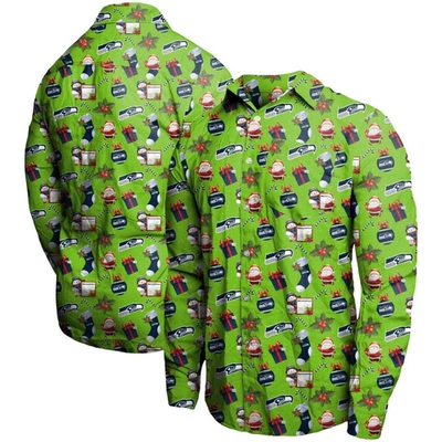 Shop Foco Neon Green Seattle Seahawks Winter Explosion Long Sleeve Woven Button-up Shirt