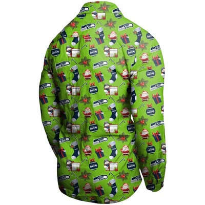 Shop Foco Neon Green Seattle Seahawks Winter Explosion Long Sleeve Woven Button-up Shirt