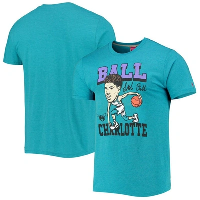 Shop Homage Lamelo Ball Heathered Teal Charlotte Hornets Caricature Tri-blend T-shirt