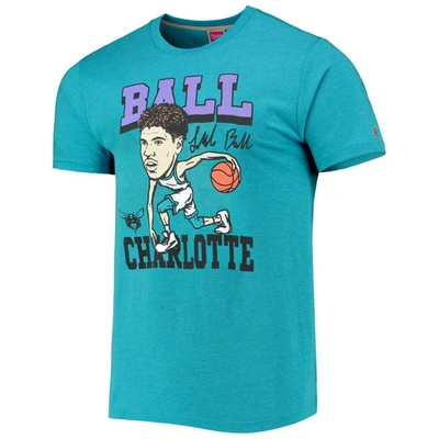 Shop Homage Lamelo Ball Heathered Teal Charlotte Hornets Caricature Tri-blend T-shirt