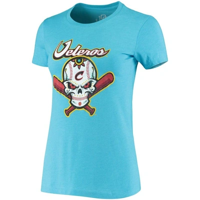 Shop 108 Stitches Turquoise Veleros De Columbus Copa De La Diversion Script Tri-blend Scoop Neck T-shirt