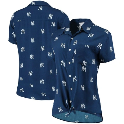Shop Foco Navy New York Yankees All Over Logos Button-up Shirt