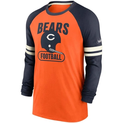 Shop Nike Orange/navy Chicago Bears Throwback Raglan Long Sleeve T-shirt