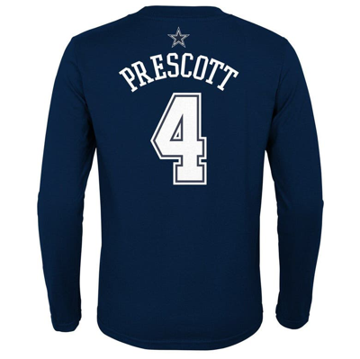 Shop Outerstuff Youth Dak Prescott Navy Dallas Cowboys Mainliner Player Name & Number Long Sleeve T-shirt