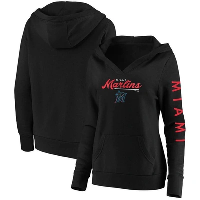 Fanatics Plus Size Black Miami Marlins Core High Class Crossover Pullover Hoodie In Black
