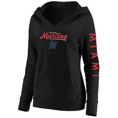 Fanatics Plus Size Black Miami Marlins Core High Class Crossover Pullover Hoodie In Black