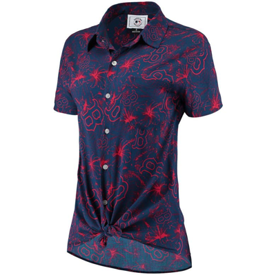 Shop Foco Navy/red Boston Red Sox Tonal Print Button-up Shirt