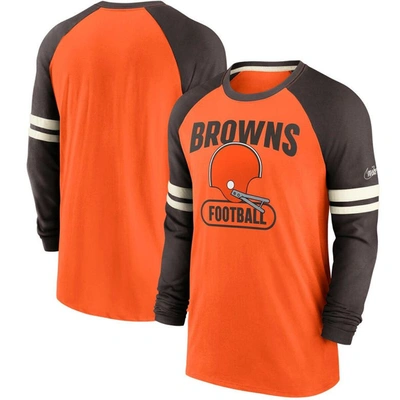 Shop Nike Orange/brown Cleveland Browns Throwback Raglan Long Sleeve T-shirt