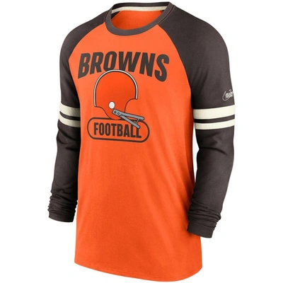 Shop Nike Orange/brown Cleveland Browns Throwback Raglan Long Sleeve T-shirt