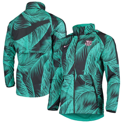 Shop Nike Teal Barcelona All-weather Full-zip Hoodie Jacket