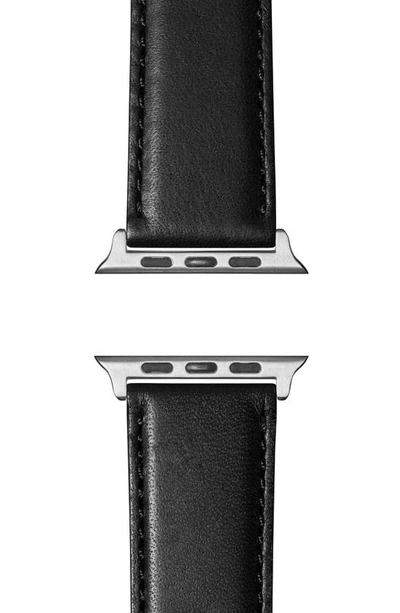 Shop Shinola Rail Road Leather 17mm Apple Watch® Watchband In Black