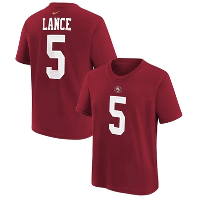Shop Nike Youth  Trey Lance Scarlet San Francisco 49ers Team Player Name & Number T-shirt