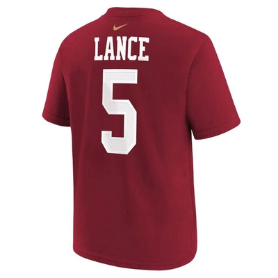 Shop Nike Youth  Trey Lance Scarlet San Francisco 49ers Team Player Name & Number T-shirt