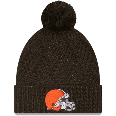 Shop New Era Brown Cleveland Browns Brisk Cuffed Knit Hat With Pom