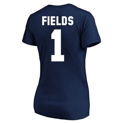 Fanatics Women's Plus Size Justin Fields Navy Chicago Bears Player Name Number V-neck T-shirt In Navy