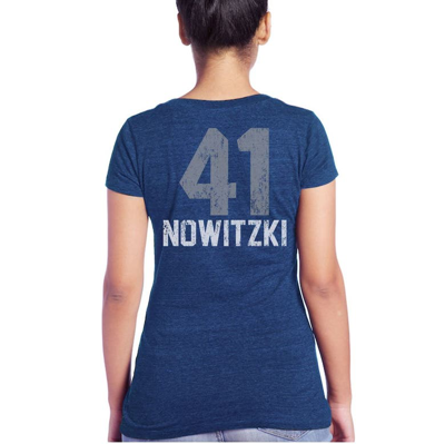 Majestic Women's  Threads Dirk Nowitzki Blue Dallas Mavericks Name & Number Tri-blend T-shirt In Blue