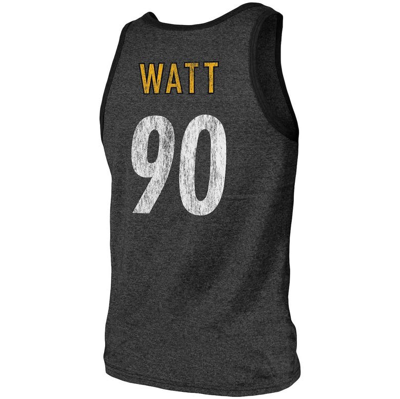 Shop Majestic Threads T.j. Watt Black Pittsburgh Steelers Name & Number Tri-blend Tank Top