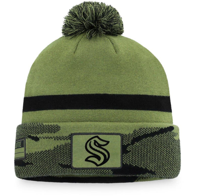 Shop Fanatics Branded Camo Seattle Kraken Military Appreciation Cuffed Knit Hat With Pom