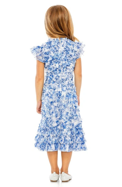 Shop Mac Duggal Kids' Floral Print Ruffle Tulle Dress In Blue Multi