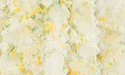 Shop Mac Duggal Kids' Floral Print Ruffle Tulle Dress In Yellow Multi