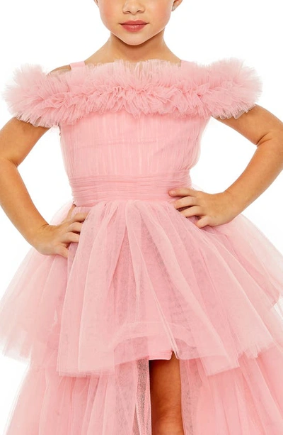 Shop Mac Duggal Kids' Off The Shoulder High-low Tulle Dress In Pink
